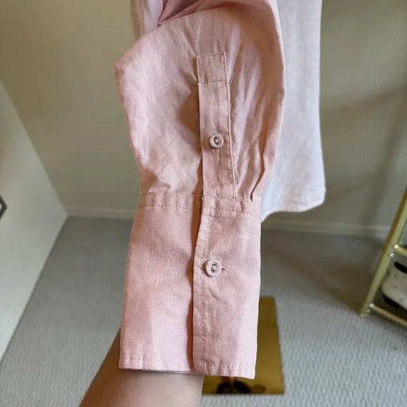 Everlane Women's Linen Popover Shirt Petal Pink Blouse Long Sleeve Size 2 - Picture 10 of 13